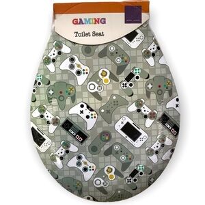 Gamer Video Game Toilet Seat Hinged Decorative Kids Bath Decor Green Grey New